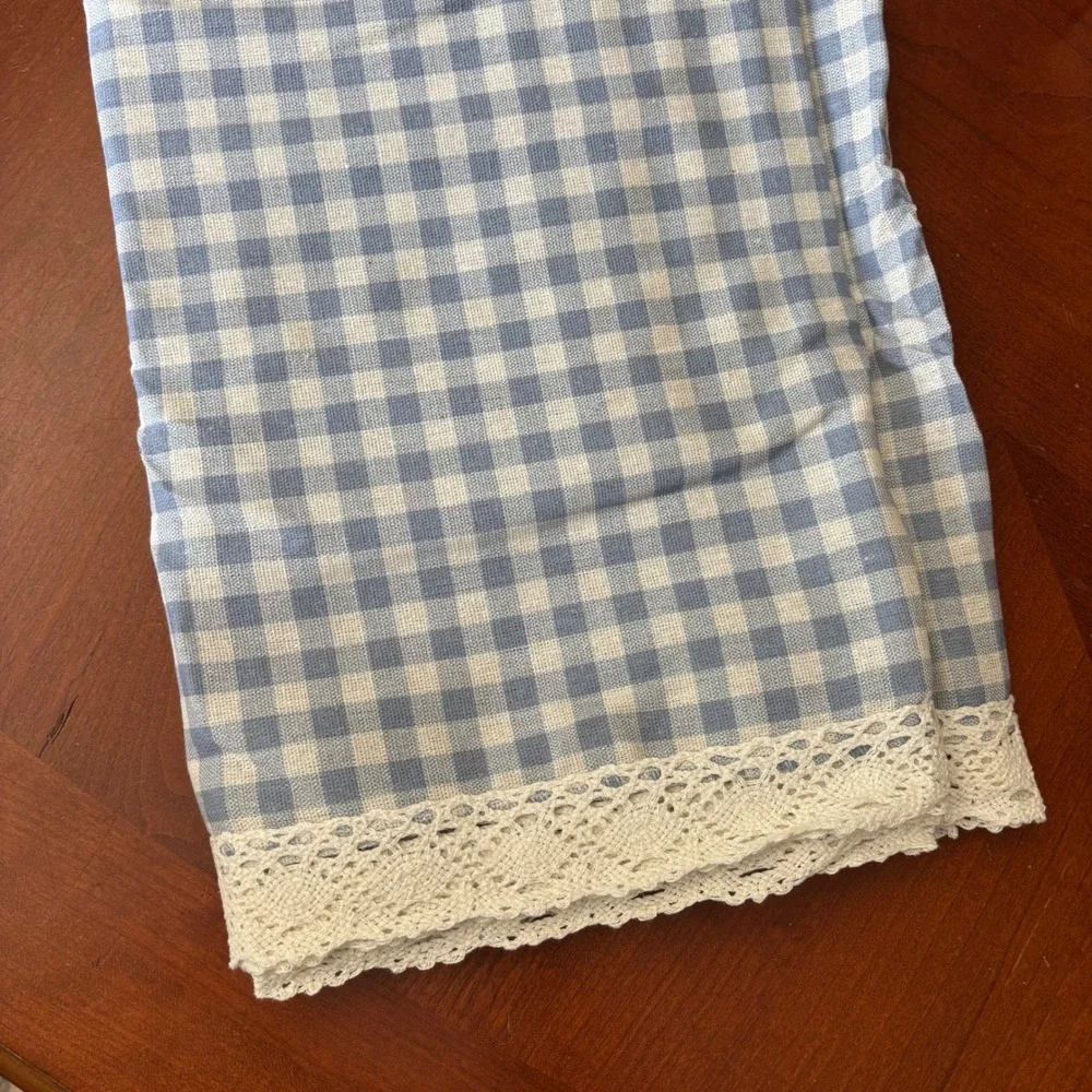 Blue Gingham Checkered Tablecloth with White Lace Trim | 52x70 Rectangular NEW